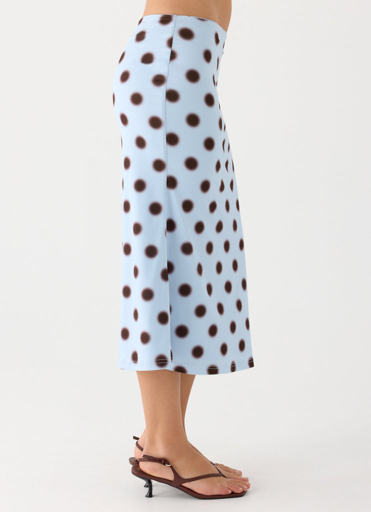 Bahama Low Rise Midi Skirt - Blue Mocha Dot