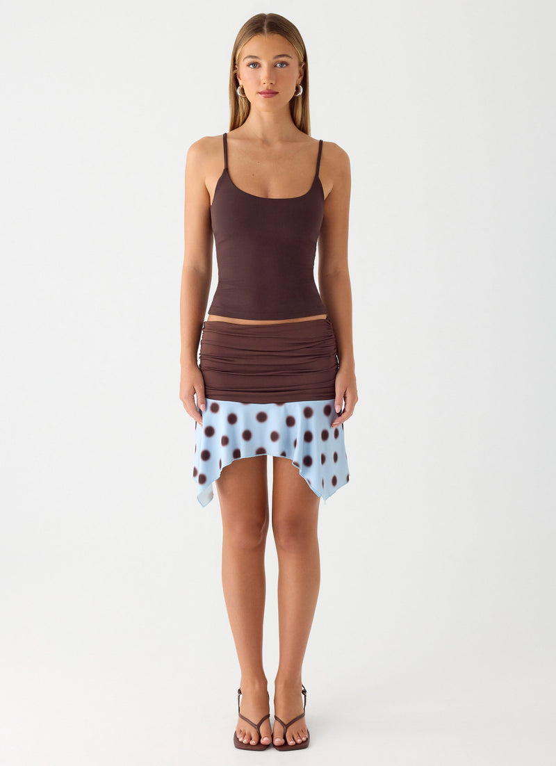 Being With You Mini Skirt - Blue Mocha Dot