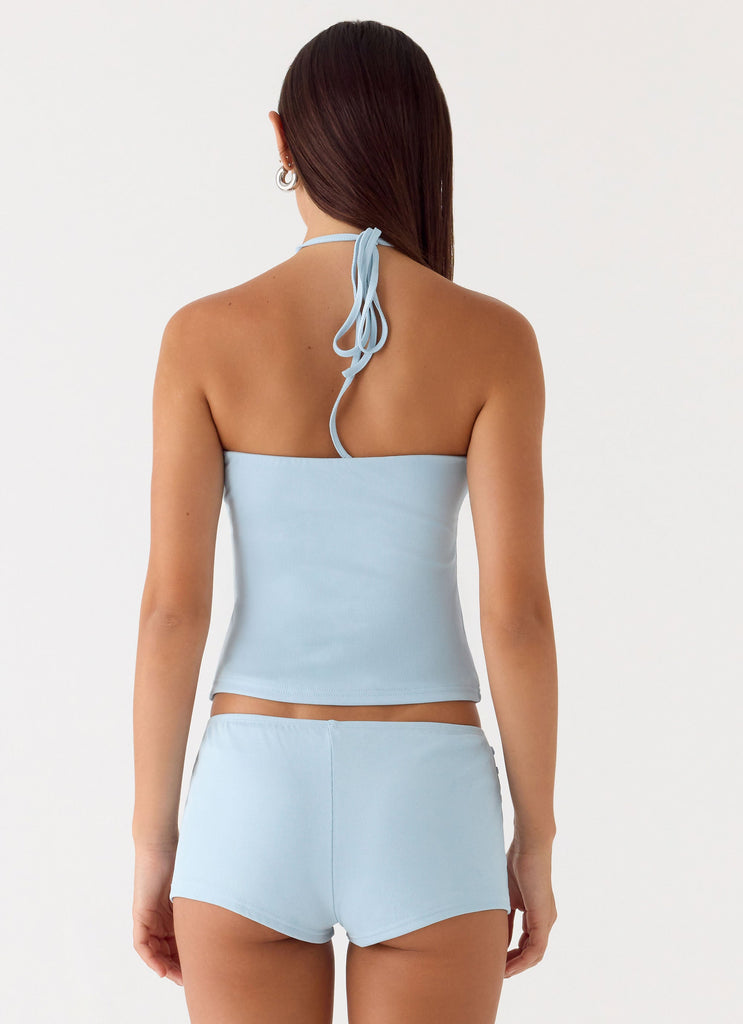 Bonita Button Mini Shorts  - Pale Blue