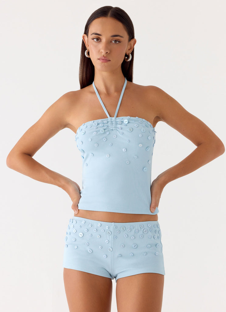 Bonita Button Mini Shorts  - Pale Blue