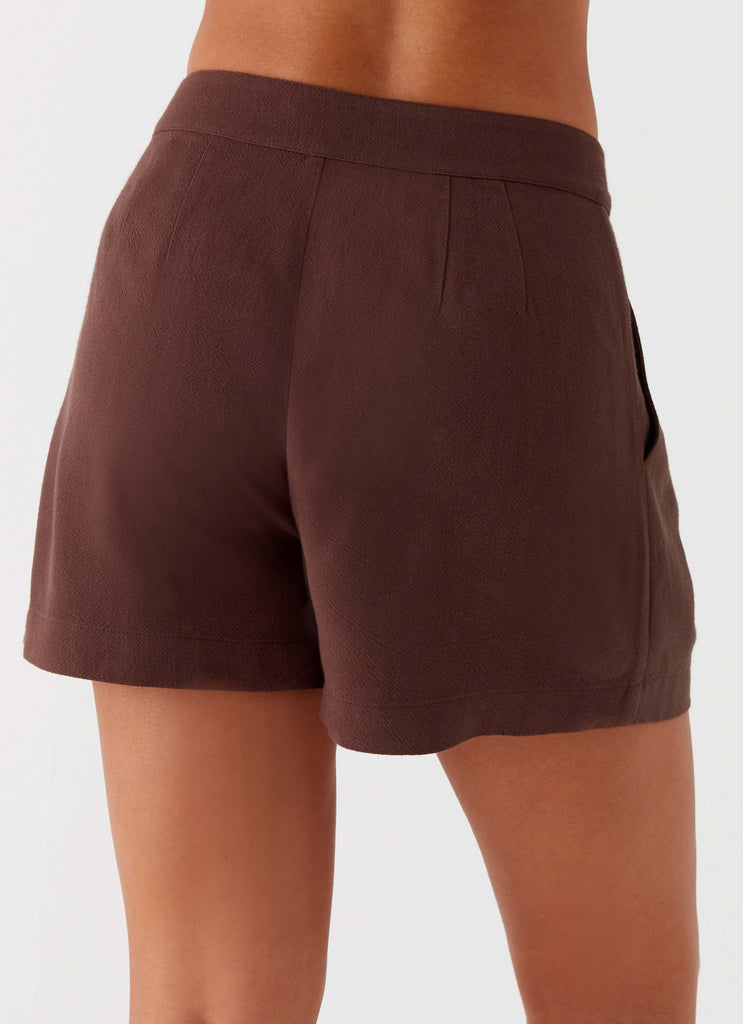Womens Born For Bordeaux Linen Shorts in the colour Brown in front of a light grey background