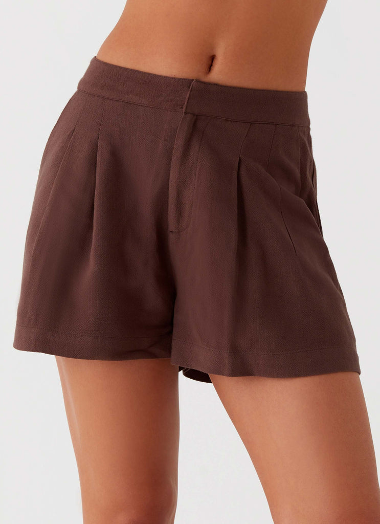 Womens Born For Bordeaux Linen Shorts in the colour Brown in front of a light grey background