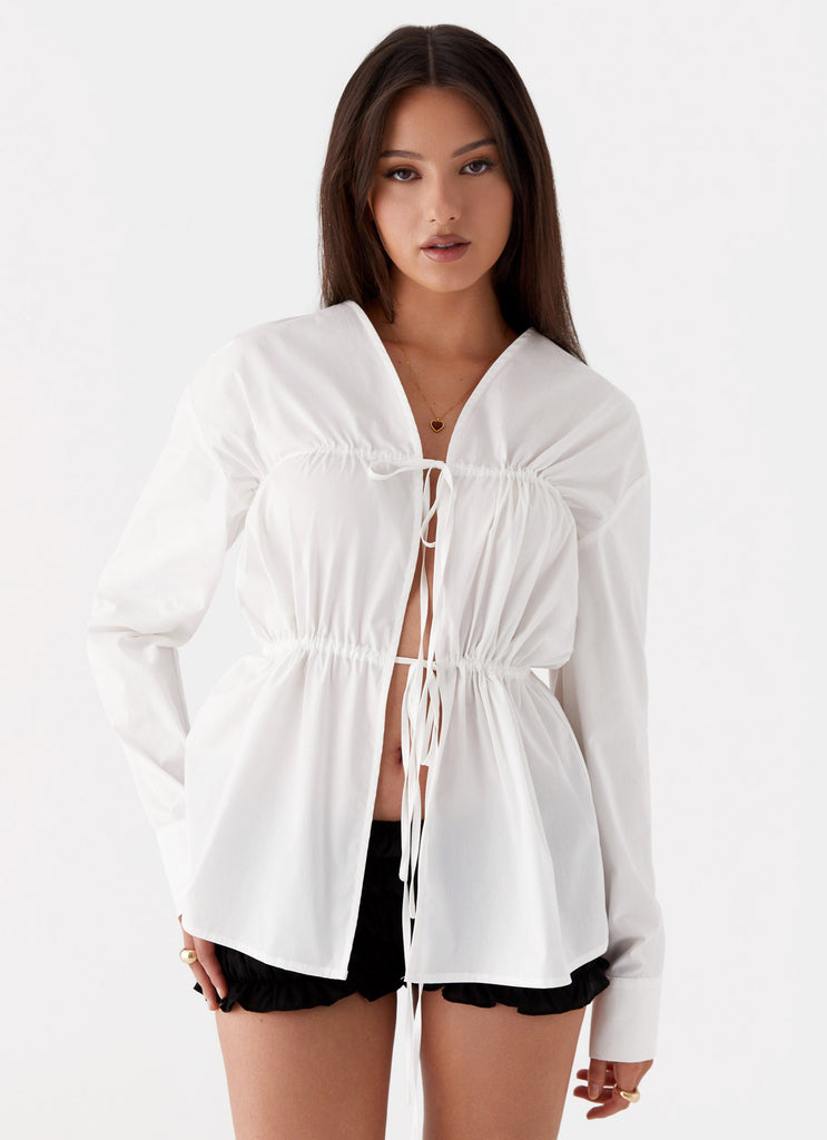 Ruched tie front top shop