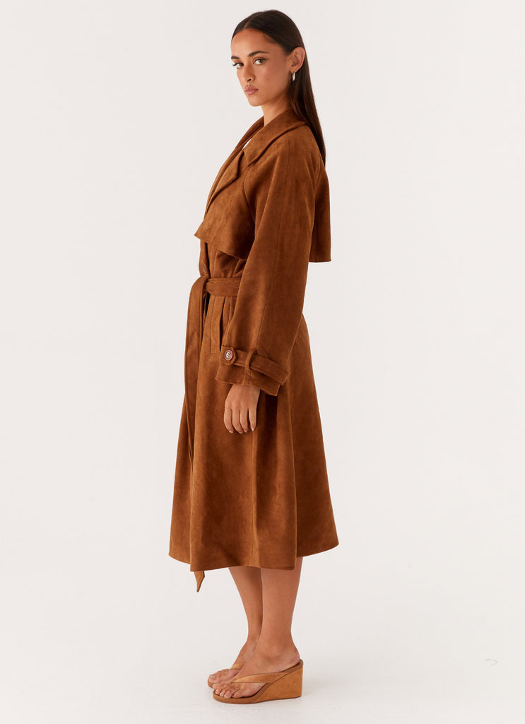 Bridie Faux Suede Trench Coat - Brown