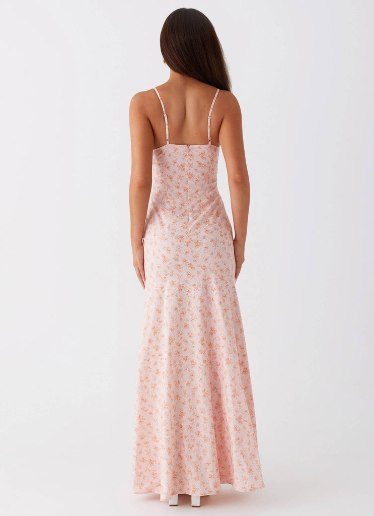 Womens Britney Maxi Dress in the colour Pink Ditsy Floral in front of a light grey background
