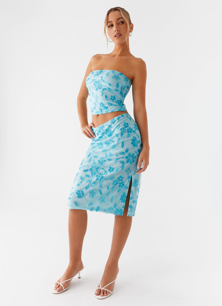 By Your Side Beaded Midi Skirt - Blue