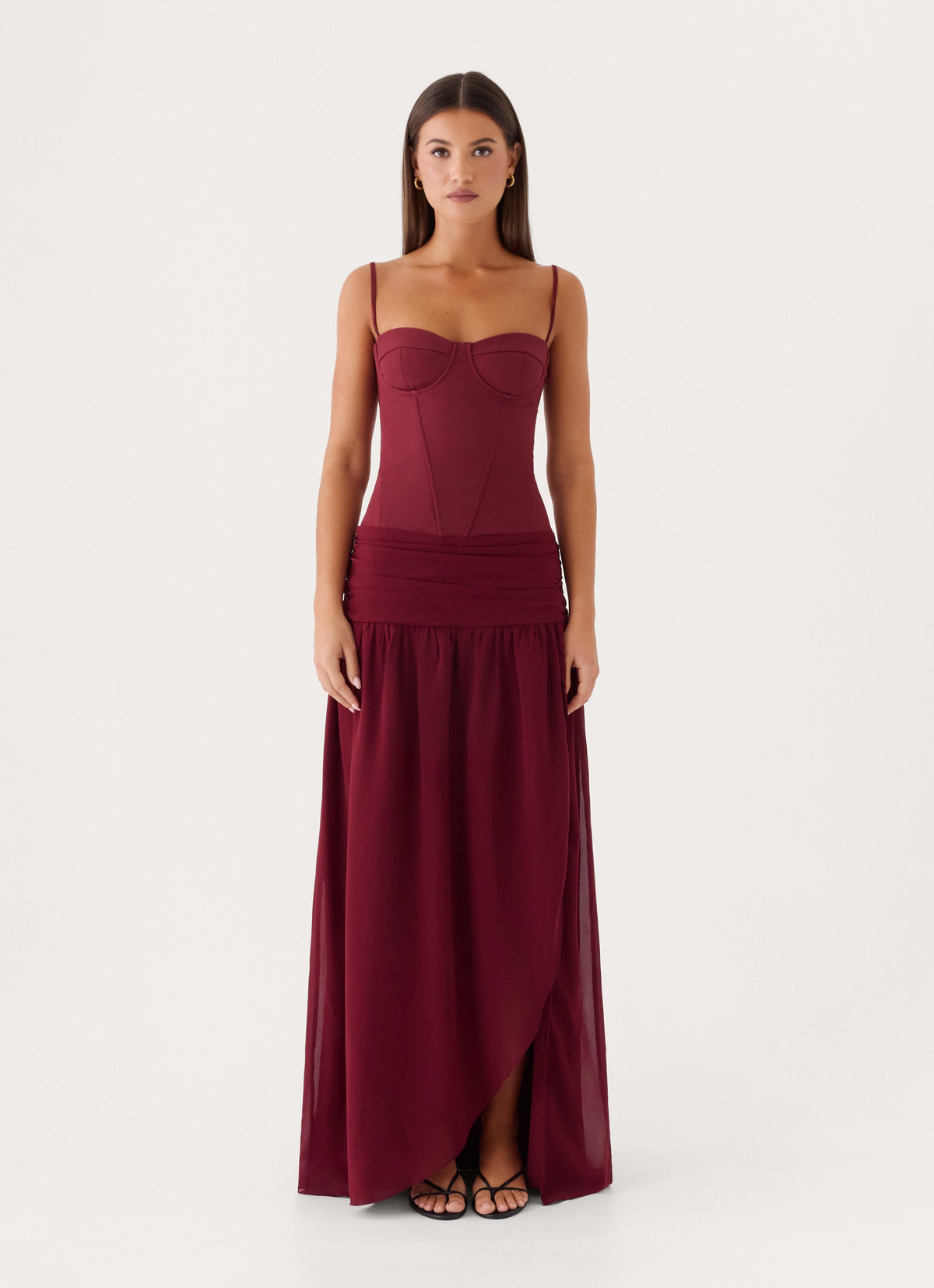 Clemsie Bustier Maxi Dress - Burgundy
