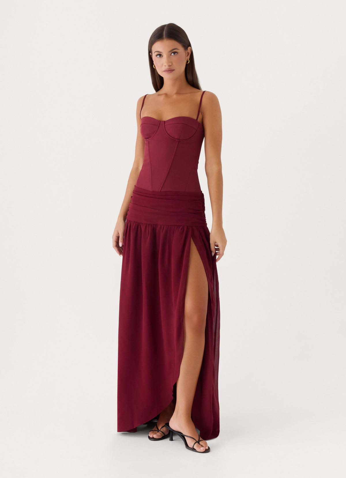 Clemsie Bustier Maxi Dress - Burgundy