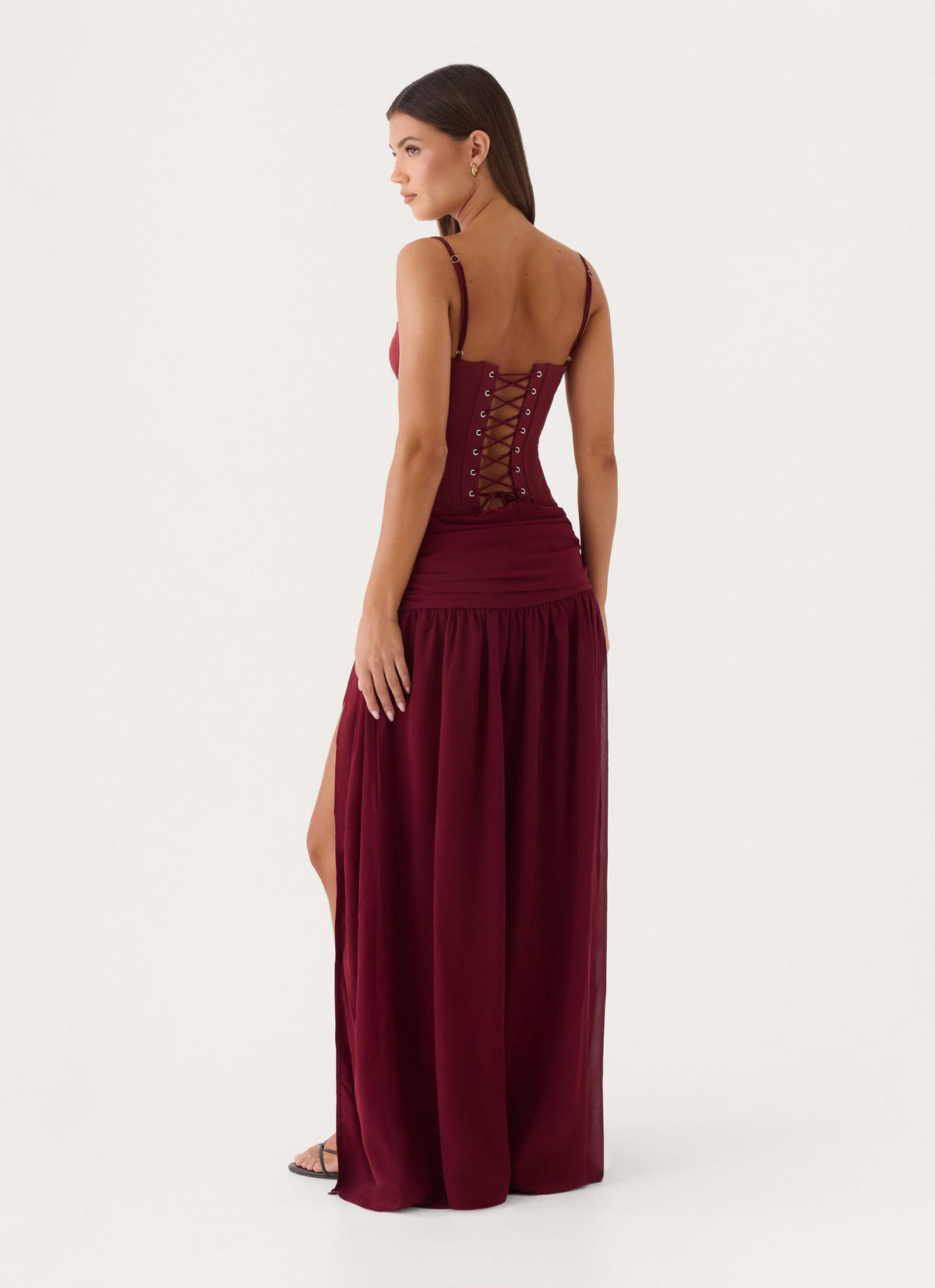 Clemsie Bustier Maxi Dress - Burgundy