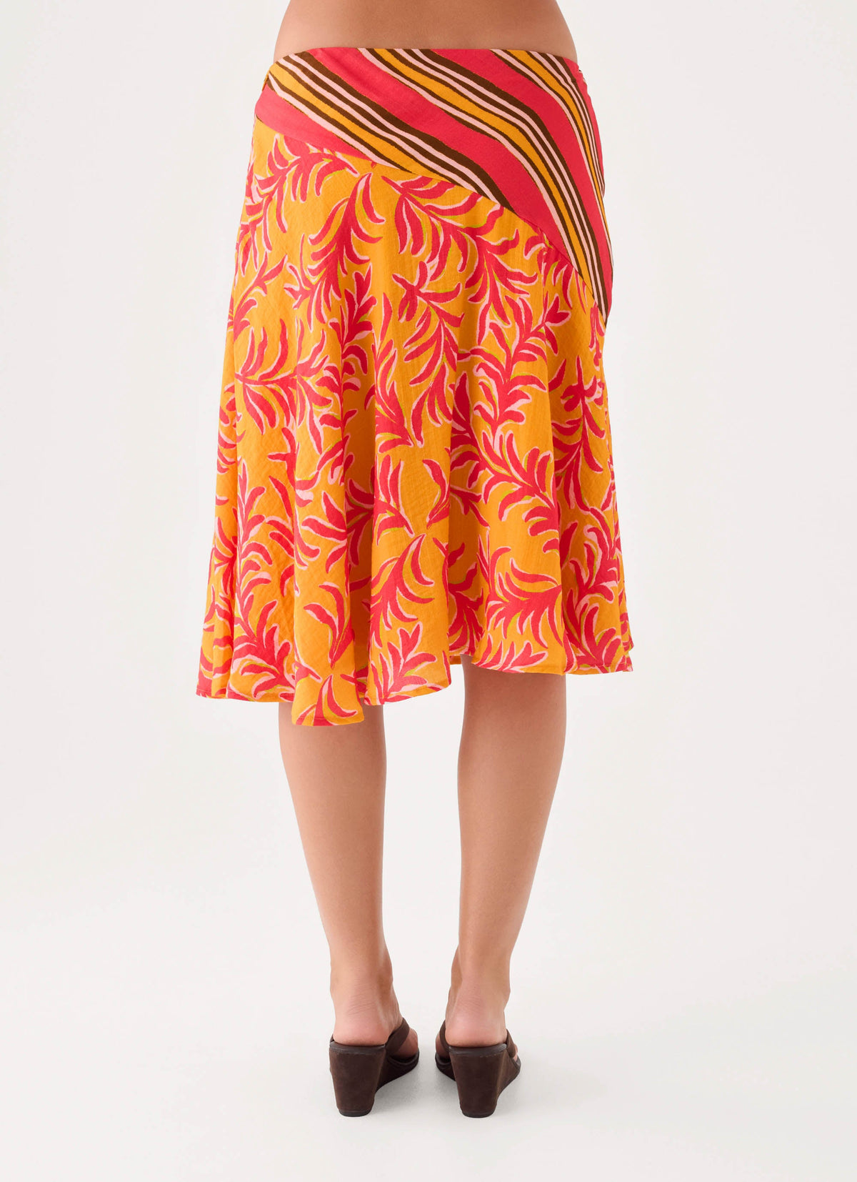 Cabana Crush Midi Skirt - Saffron Palm Print