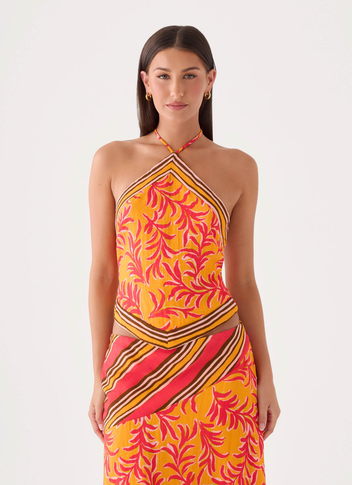 Cabana Crush Scarf Top - Saffron Palm Print