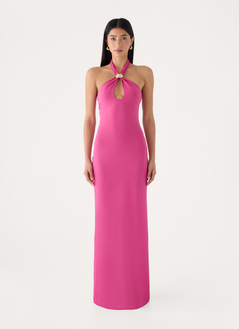 Caelina Halter Maxi Dress - Mulberry Pink