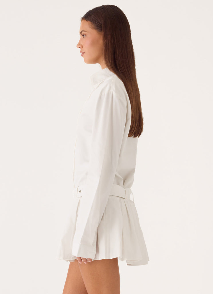 peppermayo shirt dress PEPPERMAYO Women's Baby Blue Plisse Soho Chic Long Sleeve Mini Shirt Dress SZ 0