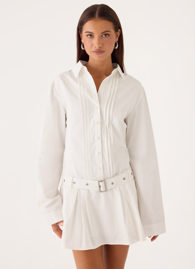 peppermayo shirt dress PEPPERMAYO Women's Baby Blue Plisse Soho Chic Long Sleeve Mini Shirt Dress SZ 0