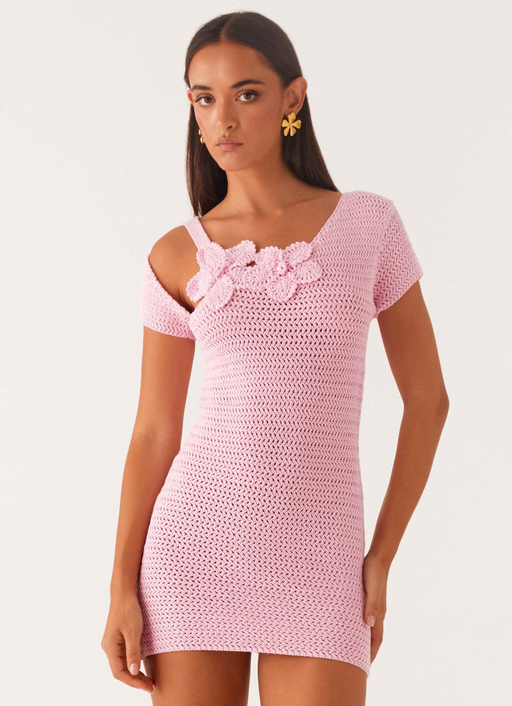 Camryn Crochet Mini Dress - Pink