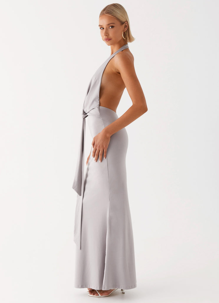 Womens Carmella Maxi Dress in the colour Grey in front of a light grey background