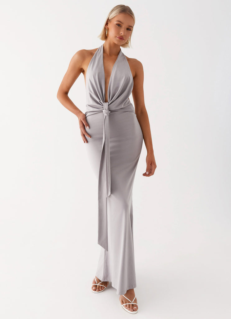 Womens Carmella Maxi Dress in the colour Grey in front of a light grey background