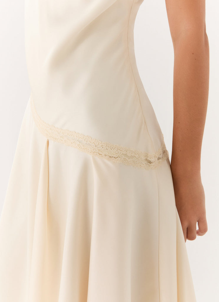Cleosa Asymmetrical Midi Dress - Ivory