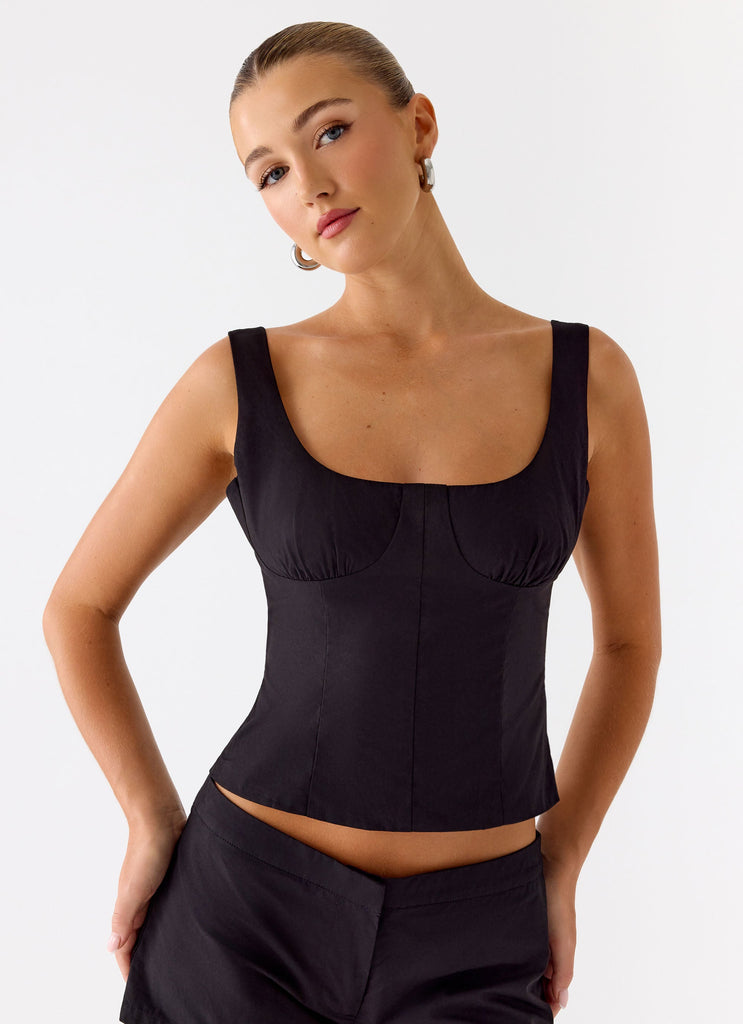 Coastline Cotton Bustier Top - Black