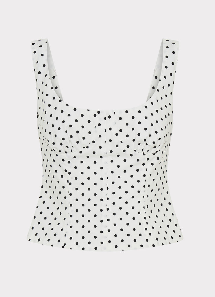 Coastline Bustier Top - White Polka Dot