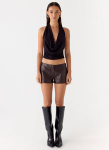 Coastline Faux Leather Mini Shorts - Chocolate