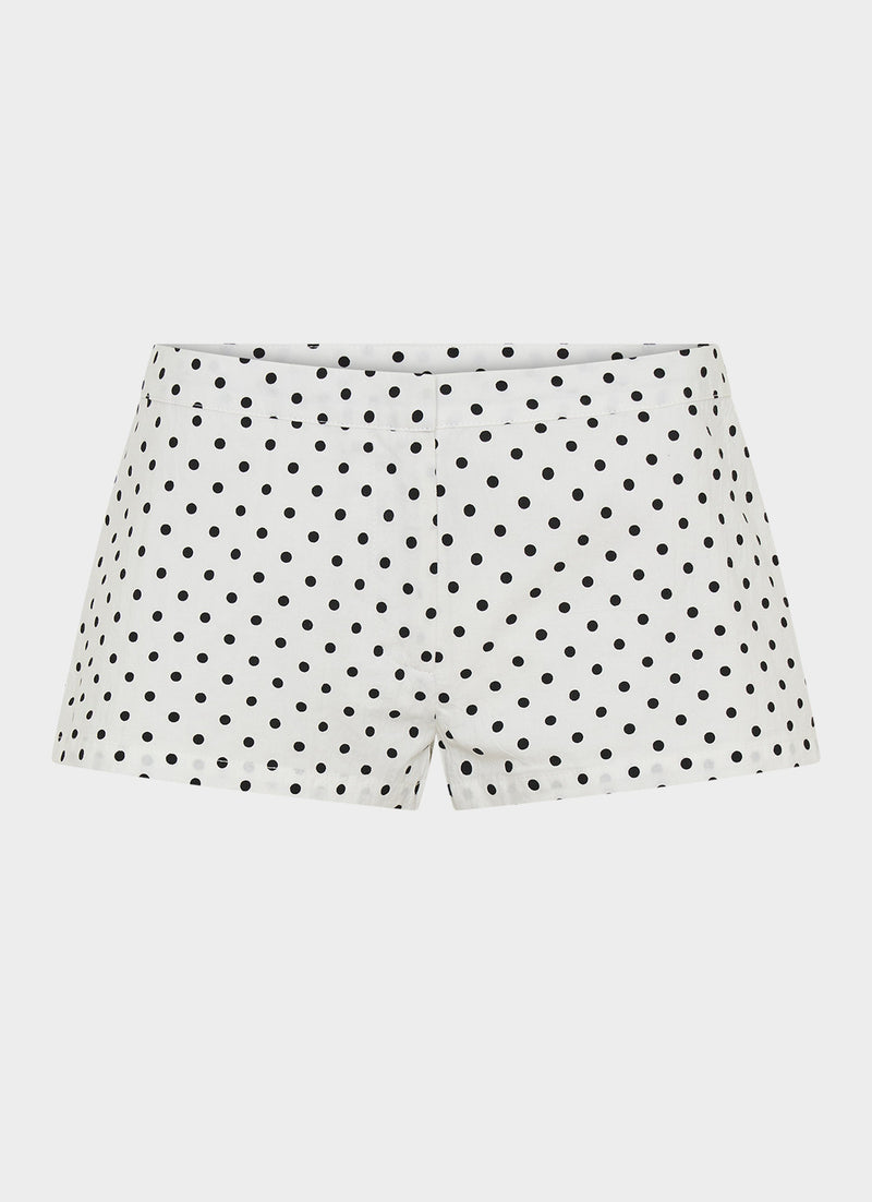 Coastline Cotton Micro Mini Shorts - White Polka Dot
