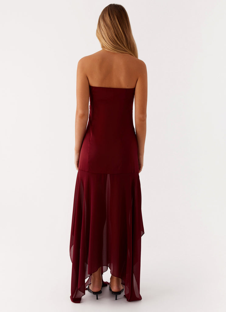 Collision Satin Maxi Dress - Cherry Red