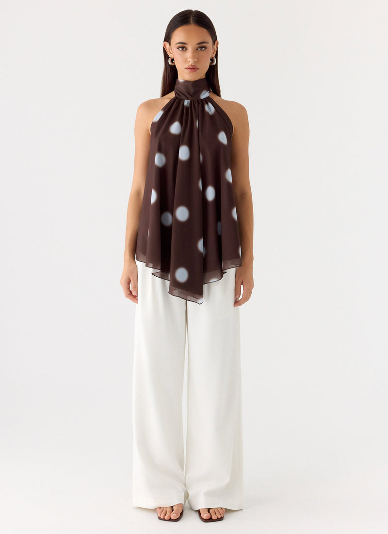 Corrida Backless Top - Chocolate Blue Dot