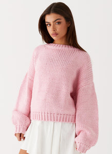 Womens Costella Knit Sweater in the colour Pink in front of a light grey background