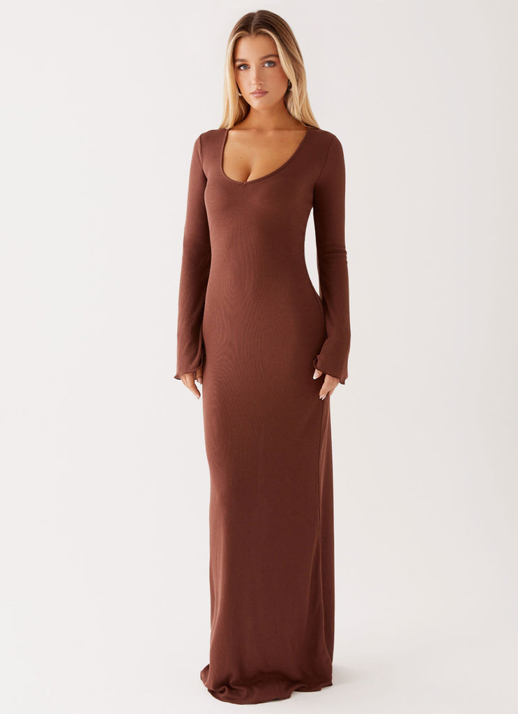 Cosy Days Long Sleeve Maxi Dress Brown