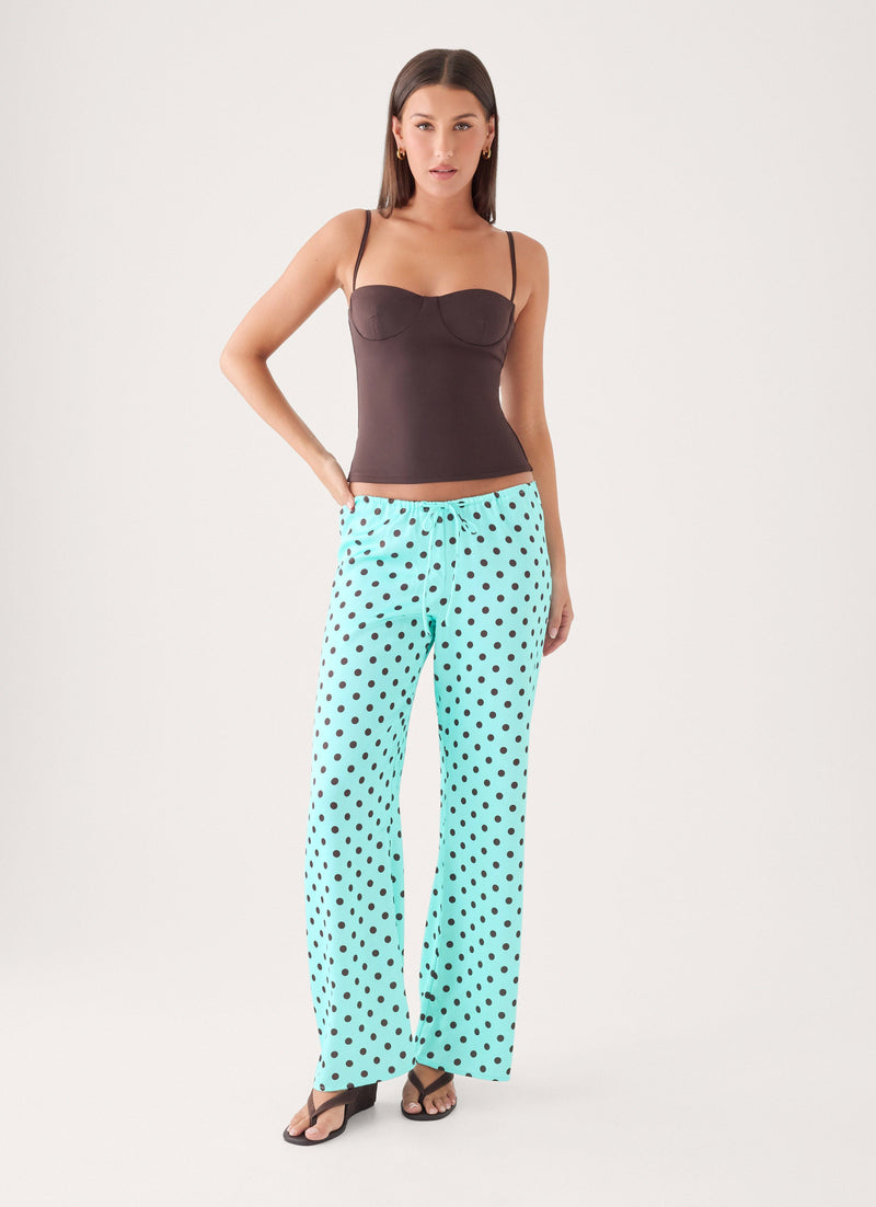 Deacon Low Rise Pants - Aqua Polka Dot