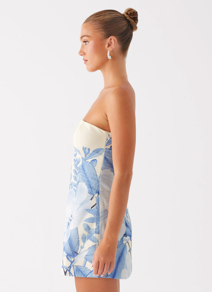 Denby Strapless Mini Dress - Blue Floral Print