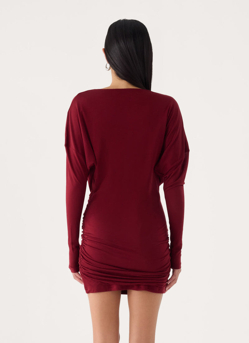 Devlon Long Sleeve Mini Dress - Maroon
