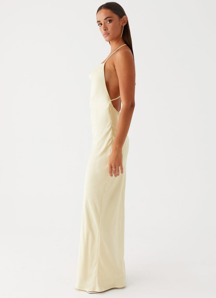 Womens Dose Of Sunshine Maxi Dress in the colour Lemon in front of a light grey background