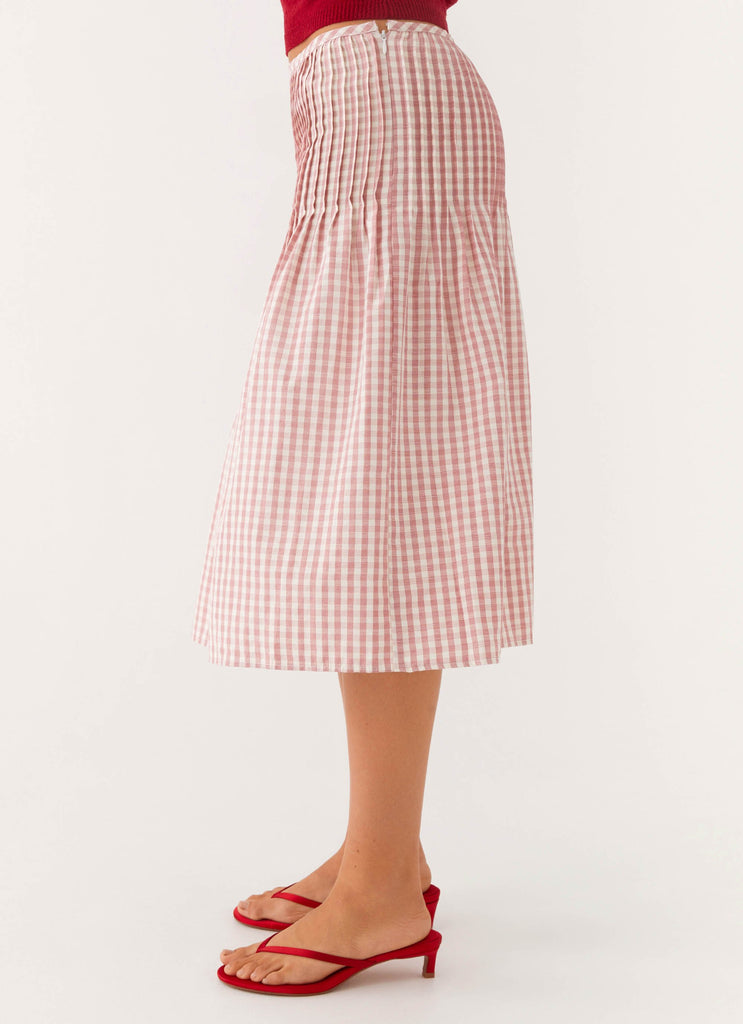 Dreamscape Midi Skirt - Maroon Gingham