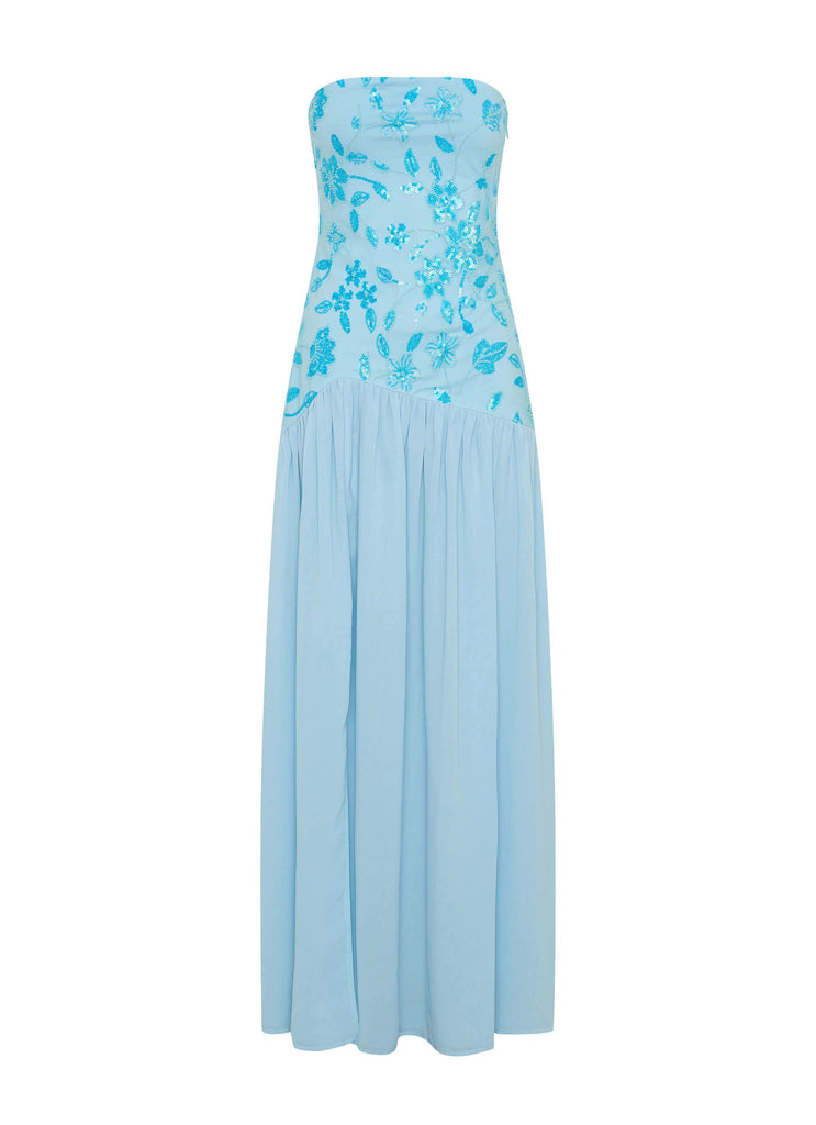 Eden Strapless Beaded Maxi Dress - Blue