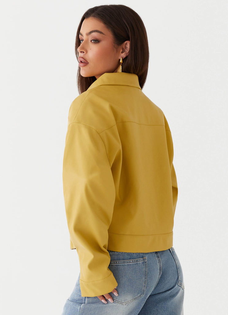 Womens Elara Oversized Jacket in the colour Yellow in front of a light grey background