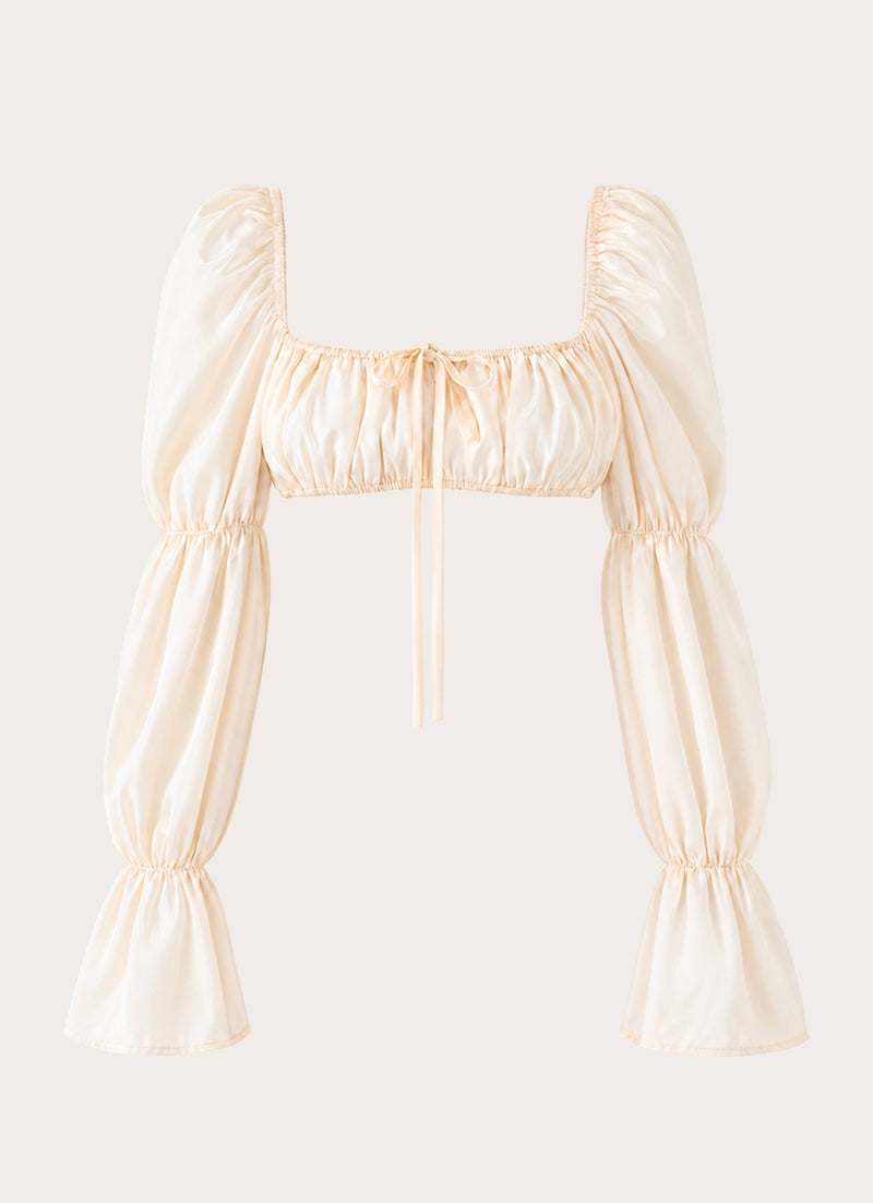 Elique Satin Long Sleeve Top - Cream