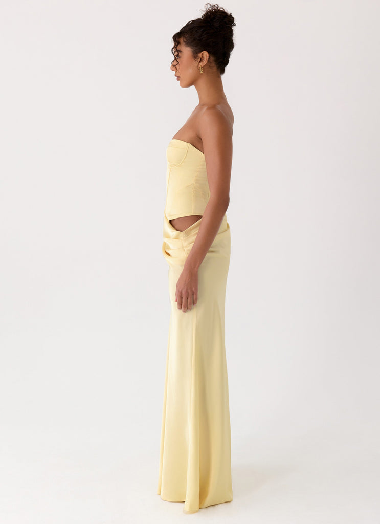 corset strapless maxi dress in yellow Pointed Corset Strapless Maxi Dress in Yellow