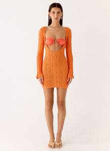 Estrella Long Sleeve Knit Mini Dress - Orange