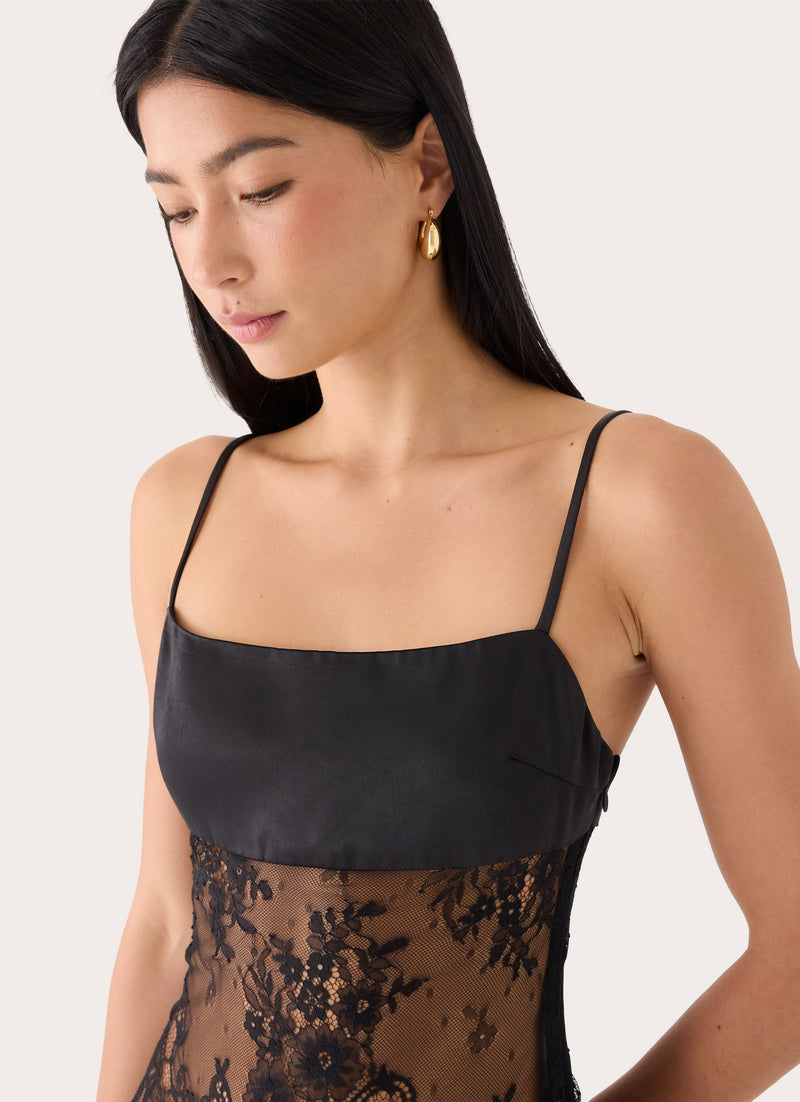 Eunia Lace Spliced Mini Dress - Black
