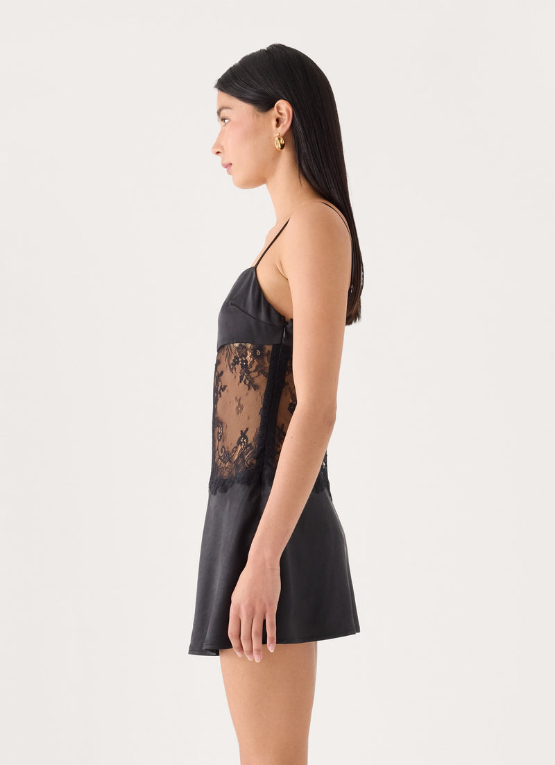 Eunia Lace Spliced Mini Dress - Black