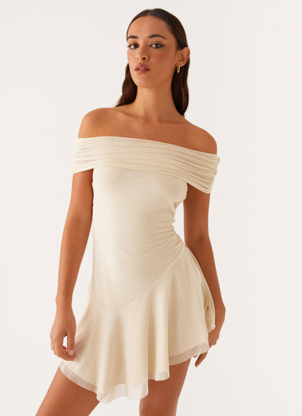 Finola Off Shoulder Mini Dress Pastel Yellow Peppermayo Europe