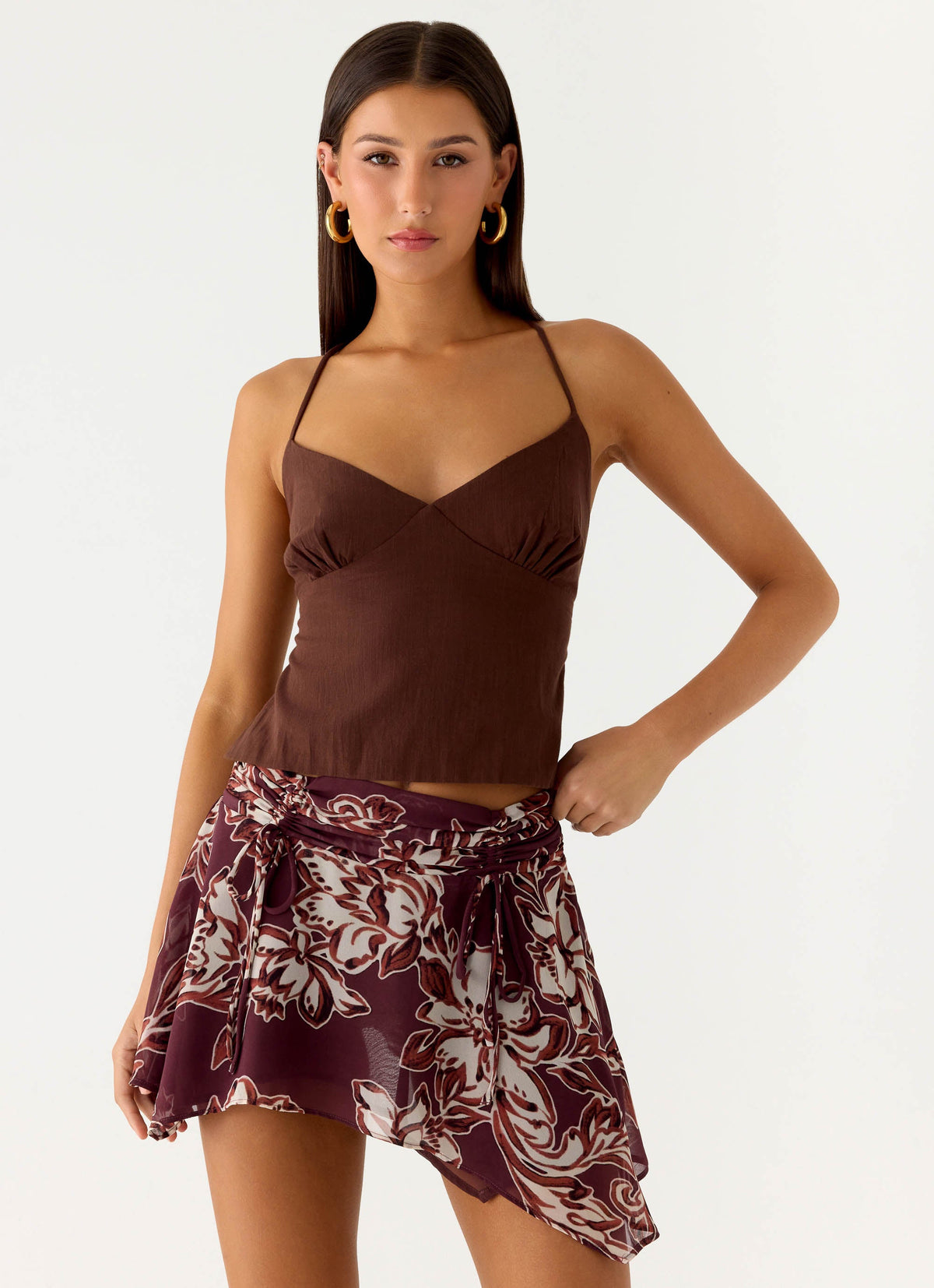 Fiore Asym Mini Skirt - Espresso Meadow