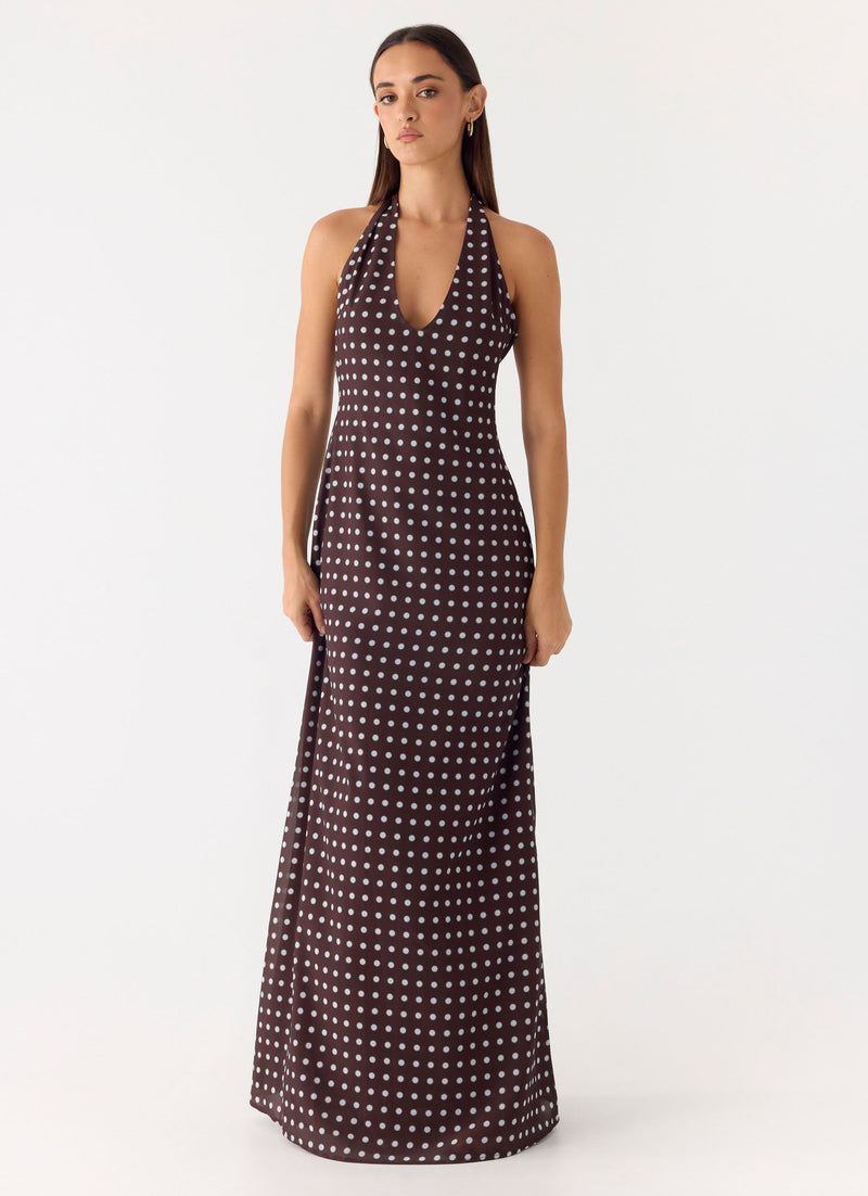 Float Away Maxi Dress - Chocolate Blue Dot