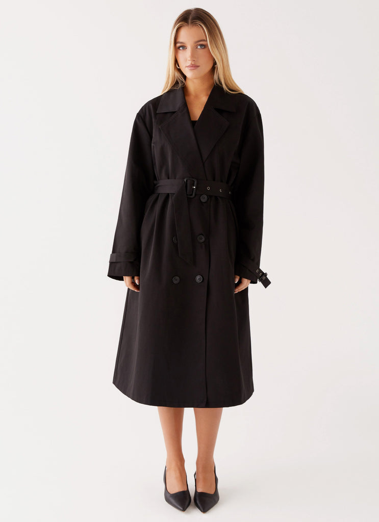 Frenchy Oversized Trench Coat Black
