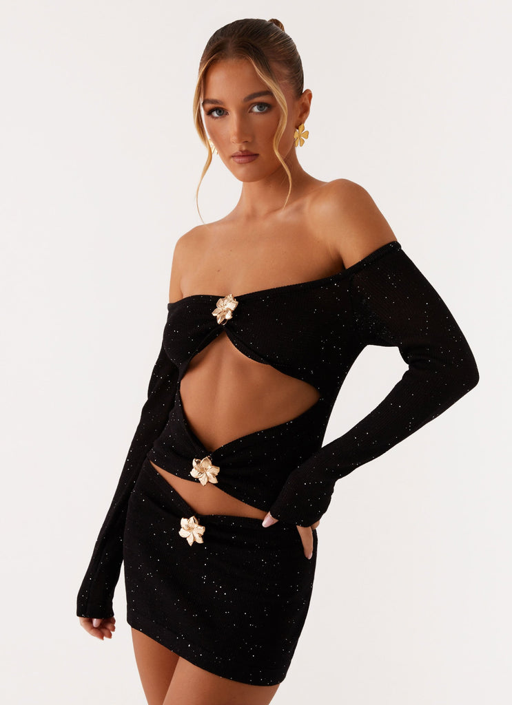 Gabriela Off Shoulder Mini Dress - Black