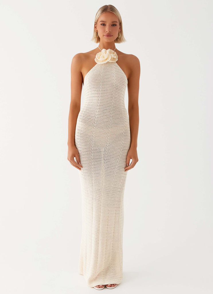 Womens Orla Maxi Dress  in the colour  Blue Floral in front of a light grey background