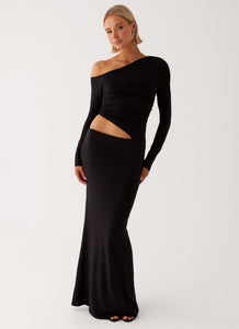 Womens Good Vibrations Maxi Dress in the colour Black in front of a light grey background