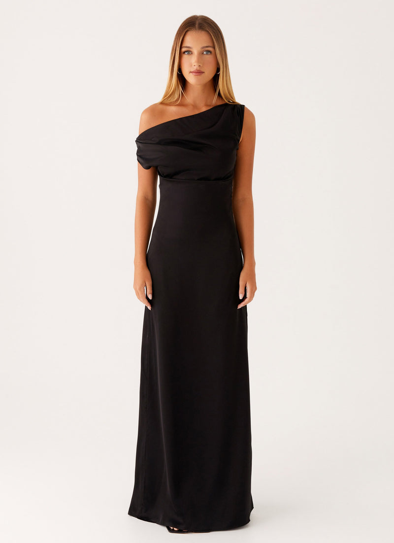 Heart Of Glass Satin Maxi Dress - Black